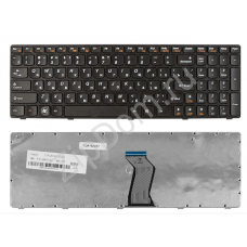 Клавиатура для ноутбука Lenovo IdeaPad G570, G575, G770, Z560, Z565 Series. Плоский Enter. Черная, с черной рамкой. PN: 25-0161025, 25-010793.